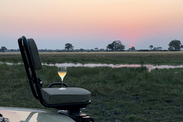 Sundowners on safari in the Okavango Delta from Bushman Plains